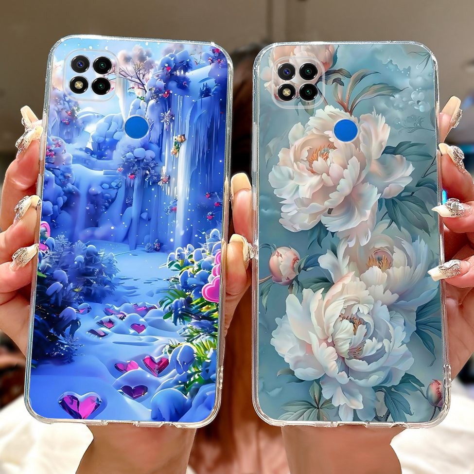 Dành Cho Redmi 9C Ốp Lưng Trong Suốt Thẩm Mỹ Mèo Dễ Thương Thời Trang Hoa Sơn Mát M2006C3MG M2006C3MT