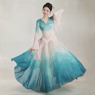 Trang phục khiêu vũ cổ điển Cơ thể Rhyme Begonia Hoa Gradient gạc Top Thanh lịch lớn Váy xoay lớn Trung Quốc Khiêu vũ thực hành Trang phục-la