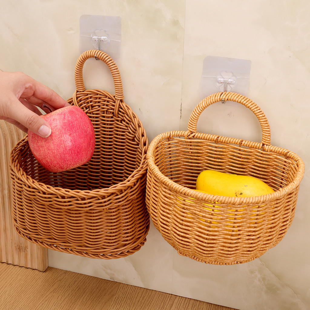 Giỏ treo tường cổ điển để lưu trữ nhà bếp | Dụng cụ sắp xếp đa kích thước bằng nhựa bền bỉ có lắp đặt dễ dàng, Đèn trang trí nội thất cổ điển / Nâu đậm