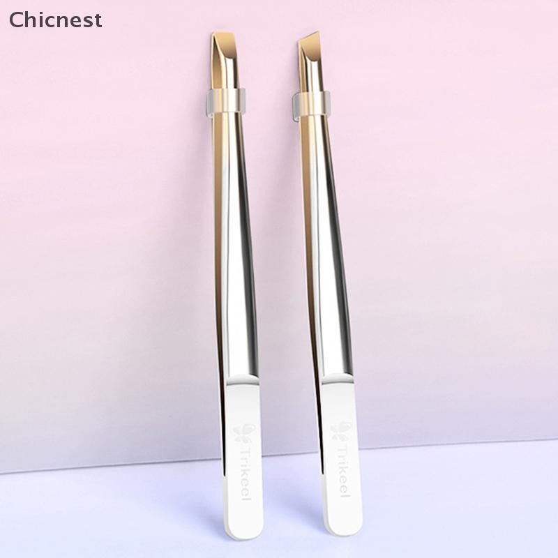 [Chc] Dụng cụ trang điểm lông mày phẳng / nghiêng bằng thép không gỉ Dụng cụ trang điểm lông mi giả [VN]
