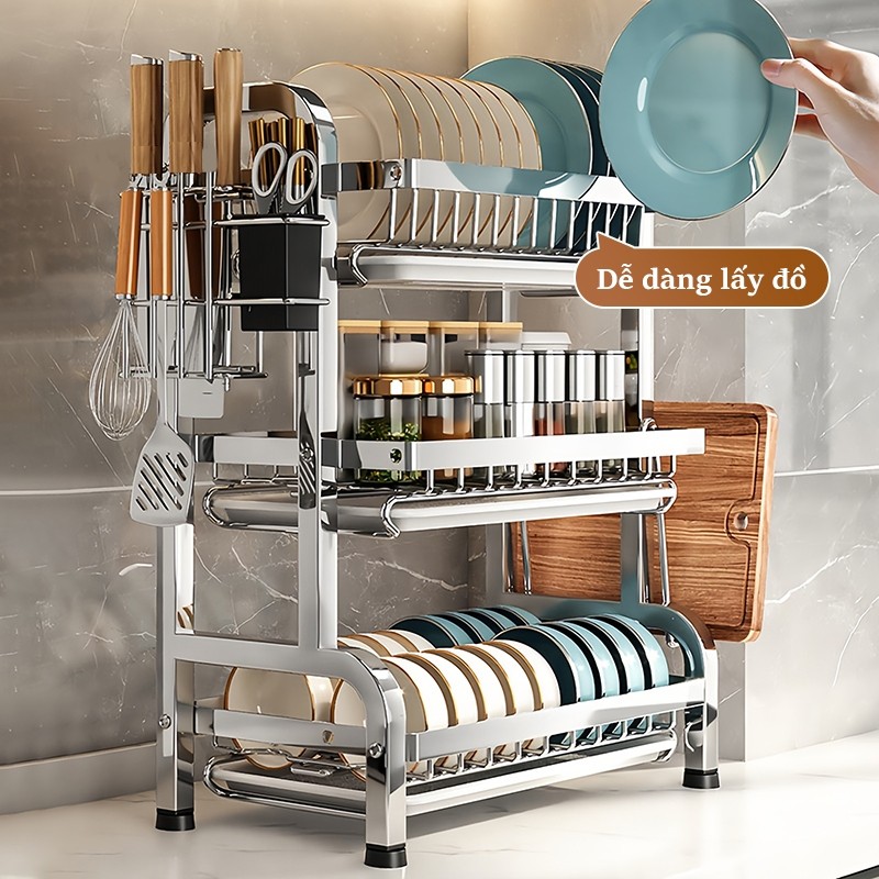Lifinity Kệ Bếp Inox 304 2/3 Tầng - Khay Hứng Nước Tháo Rời Tiện Lợi, Thiết Kế Đa Năng
