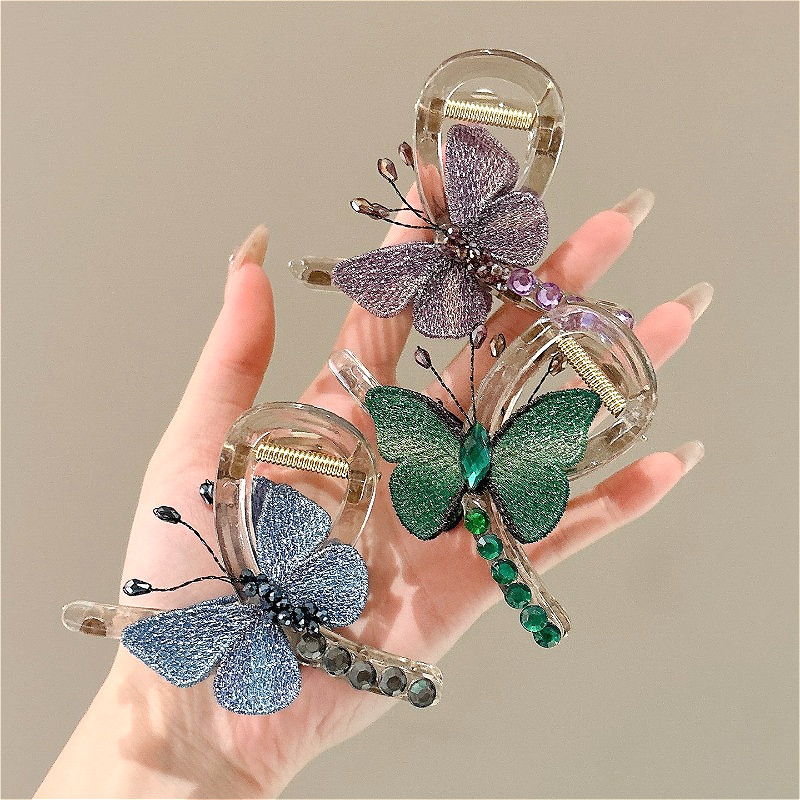 Kẹp Tóc Thêu Bướm Vintage Nữ 2025 Mới Cao Cấp Búi Nửa Kẹp Cá Mập Sau Phụ Kiện Tóc