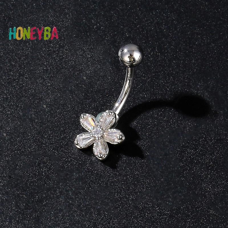 < Honeyba > Nhẫn rốn hoa bằng thép không gỉ Vòng xỏ lỗ rốn dành cho nữ Cô gái Nhẫn xỏ khuyên bụng gợi cảm Trang sức cơ thể