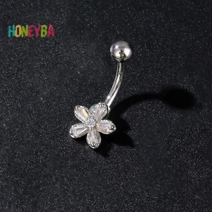< Honeyba > Nhẫn rốn hoa bằng thép không gỉ Vòng xỏ lỗ rốn dành cho nữ Cô gái Nhẫn xỏ khuyên bụng gợi cảm Trang sức cơ thể