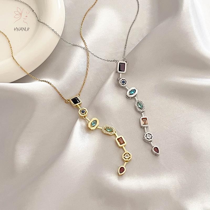 Vòng cổ dài zircon nhiều màu sắc, ánh sáng lấp lánh dành cho nữ