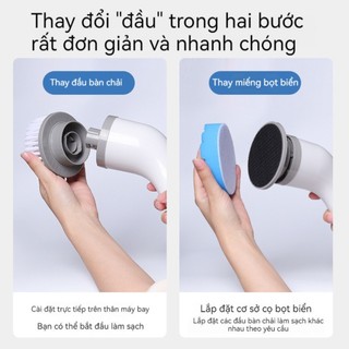 Chổi cọ điện không dây đa năng 9 đầu cọ - Thiết kế thuận lợi làm sạch mọi ngóc ngách máy cọ nhà vệ sinh hiệu quả cao