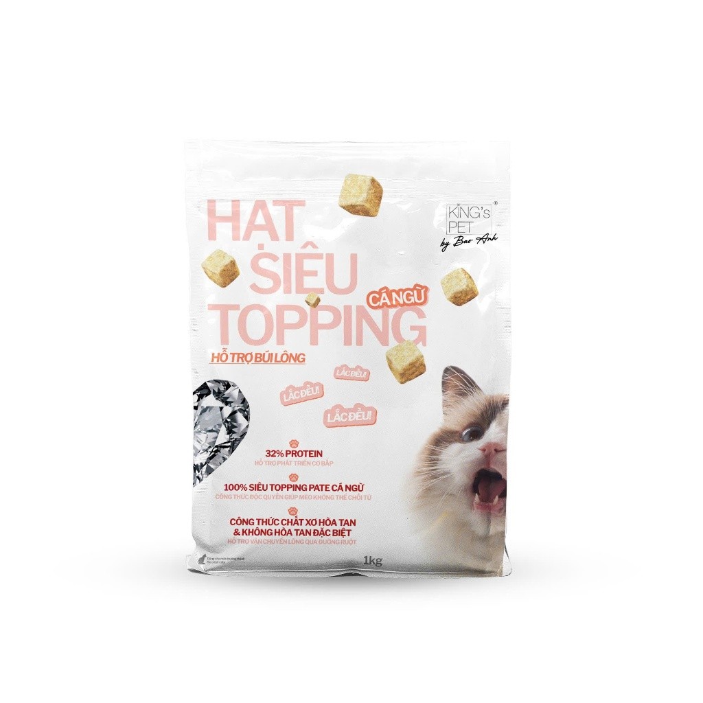Hạt Siêu Topping Cá Ngừ KING'S PET BẢO ANH 1kg – Hỗ Trợ Búi Lông & Tiết Niệu – Pate Sấy Thơm Ngon Cho Mèo Kén Ăn
