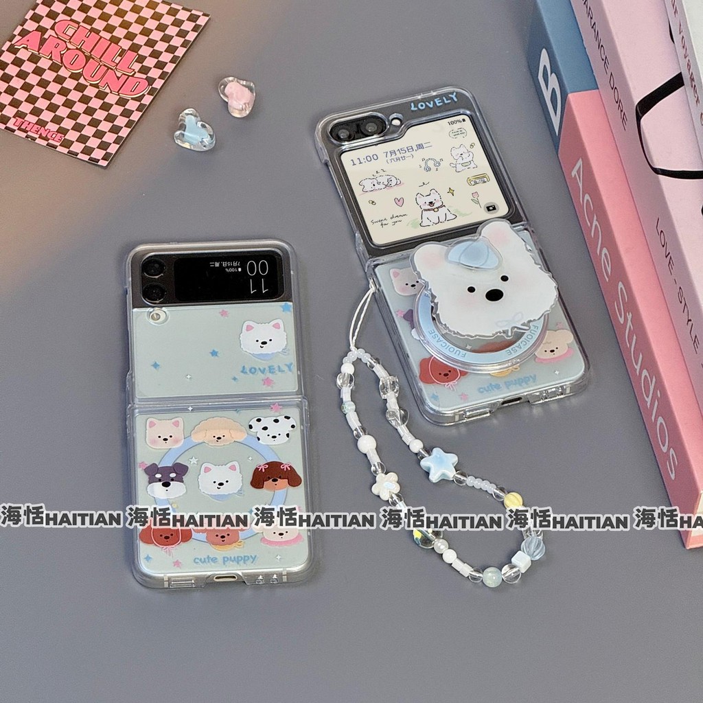Thích Hợp Cho Samsung Galaxy ZFlip7 Hoạt Hình Dễ Thương Chó Avatar Từ Giá Đỡ Vỏ Điện Thoại Có Thể Gập Lại Cho ZFlip 7 FE 6 5 4 3 5G N3Flip MixFlip 2 Dây Bảo Vệ