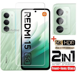 Redmi 15 5G 2025 2in1 Kính Bảo Vệ Cho Xiaomi Redmi 15 Redmi15 4G 5G 9H HD Điện Thoại Mặt Trước Kính Cường Lực Phim Bảo Vệ Màn Hình Camera Mặt Sau Ống Kính Phim
