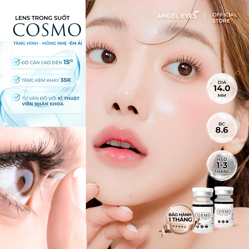 [HÀNG MỚI VỀ] Lens trong suốt cận Angel Eyes Cosmo có độ từ 0 đến 15 độ, dòng kính áp tròng cận trong suốt có độ