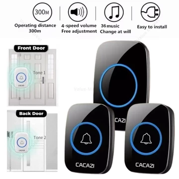 Chuông cửa không dây CACAZI Chuông cửa không dây chống nước Phạm vi 300M Cửa chuông cửa nhà thông minh Vòng thông minh Giá trị thị trường
