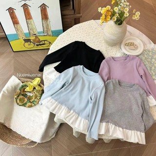 Mùa Xuân Phong Cách Mới Bé Gái Màu Ren Dài Tay Áo Thun Thời Trang Cho Bé Đáy Áo Sơ Mi Trẻ Em Thoải Mái Ngọt Ngào Top