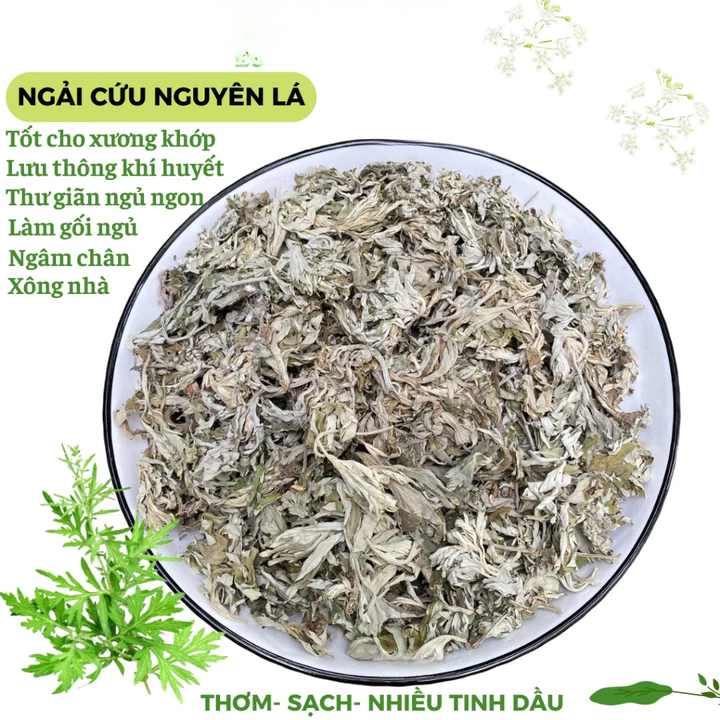 Lá Ngải cứu khô hữu cơ nguyên lá 1kg làm gối ngải cứu ngâm chân xông giải cảm sạch xanh thơm NC