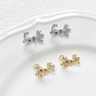 Mặt dây chuyền tự làm 14K mạ đồng màu vàng với sọc zircon, cá vàng, thiên nga và ngọc trai - Phụ kiện vòng cổ