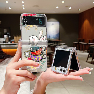 Thỏ Bướm Trong Suốt Dành Cho Samsung Galaxy Z Flip 6 Flip 5 Flip 4 Flip 3 Full Bản Lề Trong Suốt Cứng PC Gấp Ốp điện thoại Samsung Z Flip6 Flip5 Flip4 Flip3
