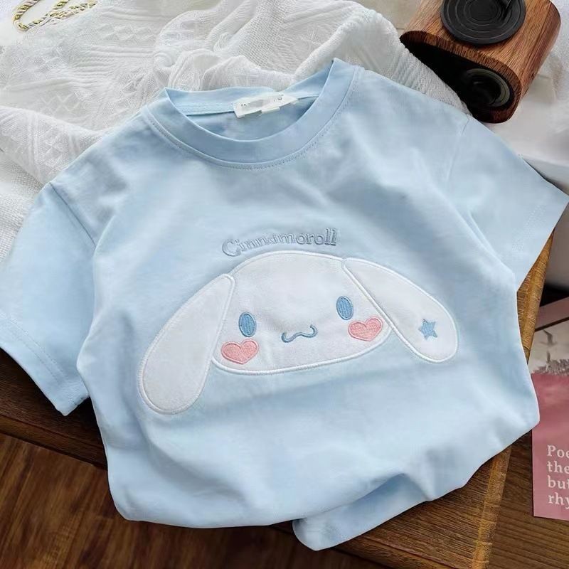 2024 Kawaii Áo Thun Kuromi Cinnamoroll Cô Gái My Melody Trẻ Em Tay Ngắn Anime Hoạt Hình Mùa Hè Trẻ Em Quần Áo Hàng Đầu