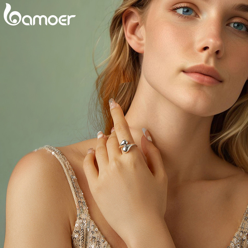 Bamoer 925 Sterling Sliver Ring Có Thể Điều Chỉnh Giọt Nước Trang Sức Thời Trang Quà Tặng Cho Nữ