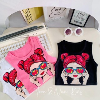 A29-[tomnaukids] Áo ba lỗ in hình cô gái mặc mát mùa hè Cho Bé gái Vải Cotton - Size 9-36Kg