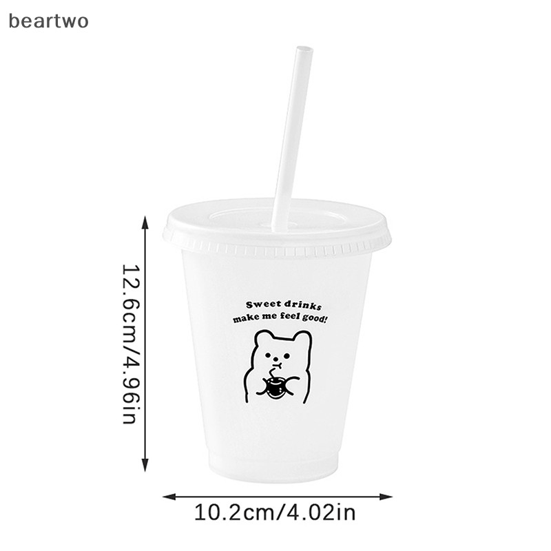 < Beartwo > Bình Nước Cho Cà Phê Nước Trà Sữa Nhựa Dễ Thương Lạnh Có Nắp Ống Hút Di Động Có Thể Tái Sử Dụng Đẹp BPA Free Chai Uống