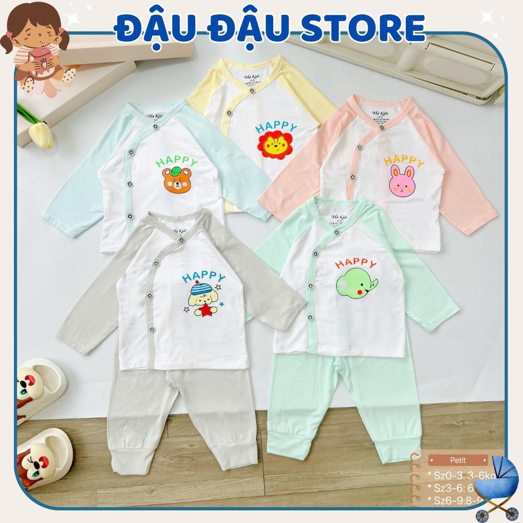 Combo 3/5 bộ dài tay vải thun lạnh PEPTIT cho bé sơ sinh HH in hoạ tiết chất mềm mịn thoáng mát DL013 Đậu Đậu Store