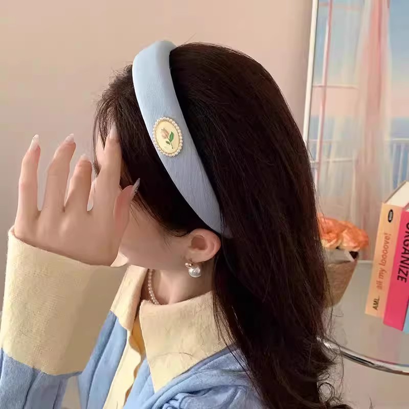Băng Đô Cao Cấp Màu Xanh Dương Viền Rộng Rửa Mặt Sang Trọng Tất Cả Trận Đấu Bấm Tóc Nữ