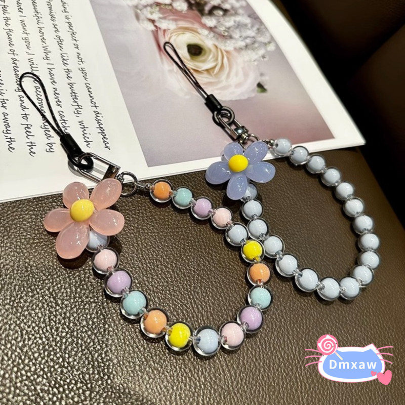 Dây đeo tay macaron pha lê cánh hoa nhiều màu, chống mất, dùng cho điện thoại di động, phong cách ins