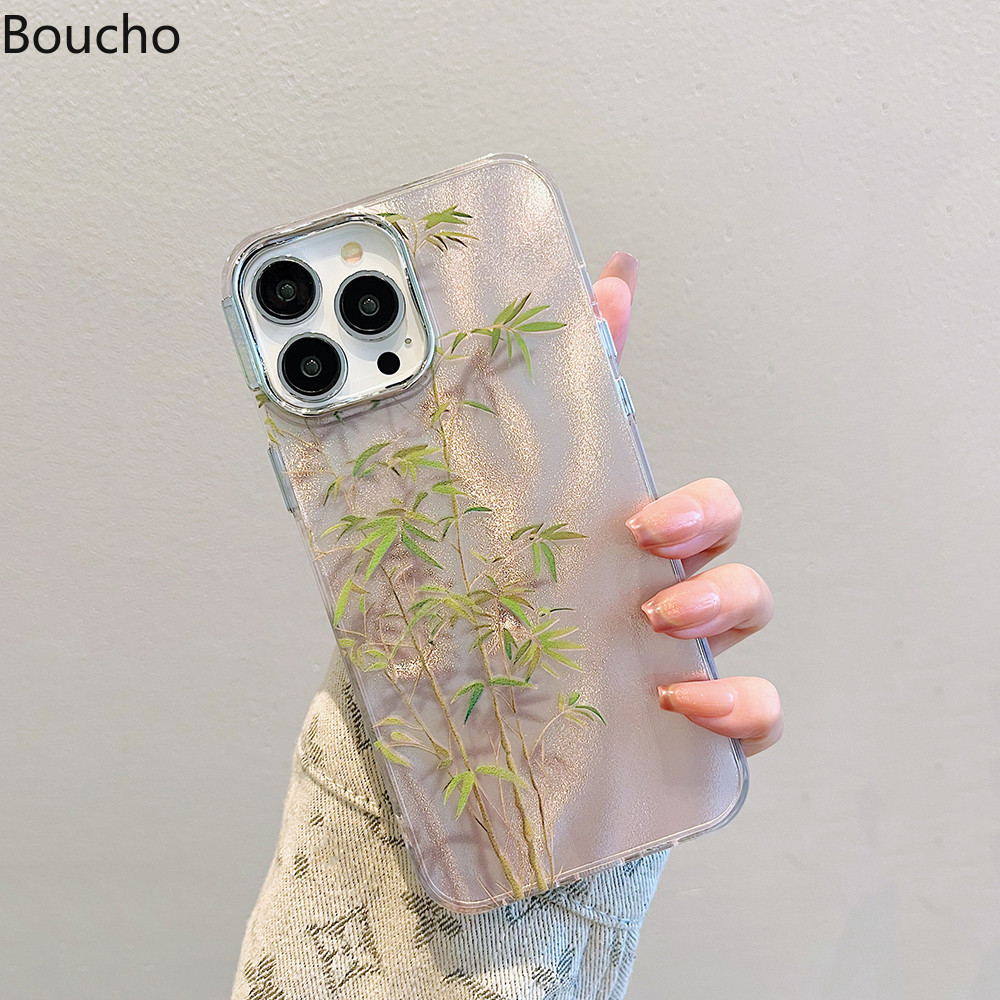 Dành Cho iPhone 15 Pro Max 14pro Max 14 plus Thời Trang Họa Tiết Lá Tre Ốp lưng Cho iPhone 11 12 13 14 Pro Max 15Plus Ốp Lưng Chống Sốc