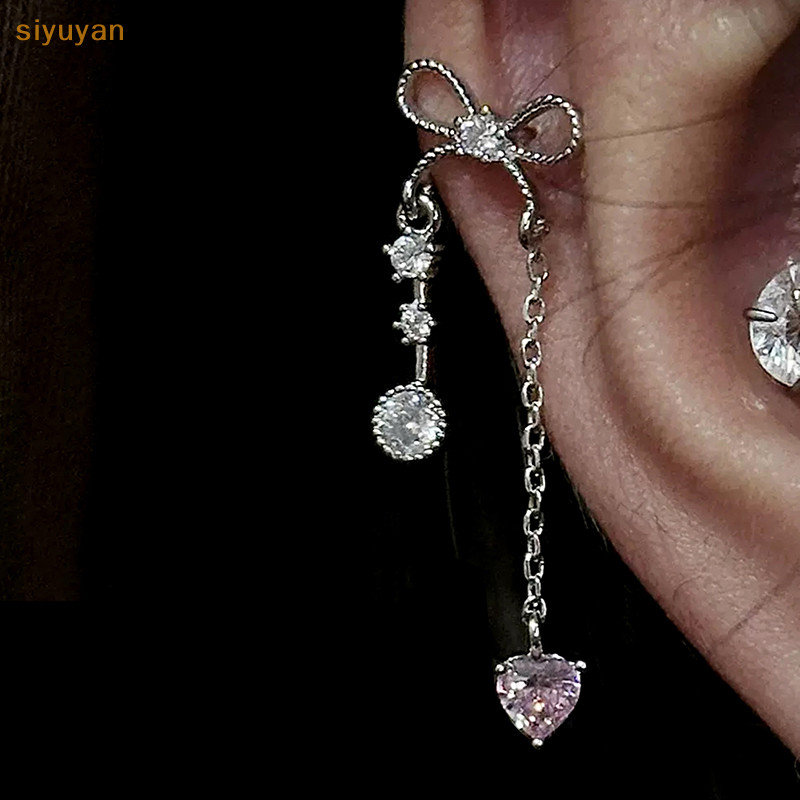 Siyuyan Ngọt Nơ Trái Tim Dài Mặt Dây Chuyền Xương Tai Móng Tay Dành Cho Nữ Bé Gái Màu Bạc sels Cochlear Móng Tay Bông Tai Phụ Kiện Trang Sức VN