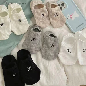 Thi Nữ Tất Nơ Màu Trơn Mùa Hè Mỏng Thoáng Khí Vô Hình Thuyền Tất Chống Trượt Silicon Ngắn Sox Nữ VN