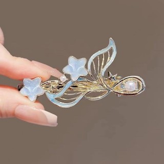 Mauropoli [Sẵn sàng] Đuôi cá màu xanh tươi mơ mộng đầy màu sắc Kính ngọc trai mỏ vịt kẹp trán Kẹp bên trán Kẹp tóc gãy Cảm giác cao cấp