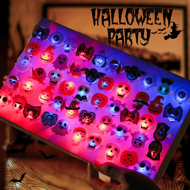 Halloween Sáng Tạo LED Dạ Quang Nhẫn Bí Ngô Ma Đầu Lâu Phát Sáng Đảng Trẻ Em Quà Tặng
