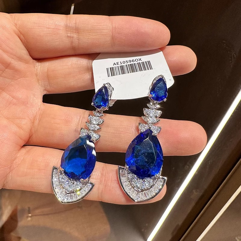 Màu Xanh Giọt Nước Sang Trọng Thời Trang Tính Khí Bông Tai s925 Bạc Kim Bông Tai Thanh Lịch