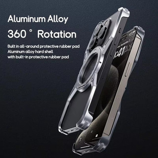 [JLK] Magnetic Metal Aluminium Alloy Frameless Phone Case For iPhone 14 13 15 Pro Max With 360° Stand Anti Drop Shockproof Metal Cover