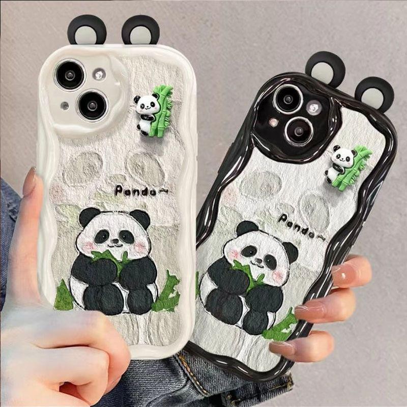 Vỏ búp bê gấu trúc tai 3D cho Samsung Galaxy S24 S23 S22 S21 Plus Ultra S23FE S21FE S20FE A12 Vỏ điện thoại hình kem hoạt hình trong suốt mềm mại
