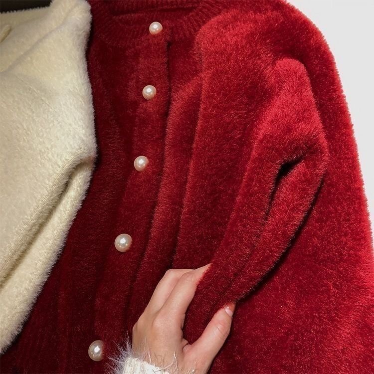 Áo khoác cardigan len lông thỏ cách điệu thiết kế cúc ngọc sang chảnh thời trang thu đông Hàn Quốc BA SP206
