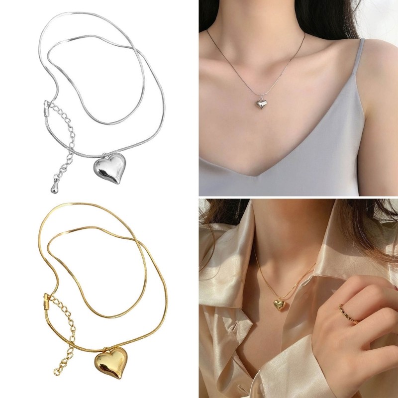 Dasbsug Trái Tim Mặt Dây Chuyền Xương Đòn Dây Xích Chất Liệu Thép Titan Trang Sức Dự Tiệc Cho Bé Gái