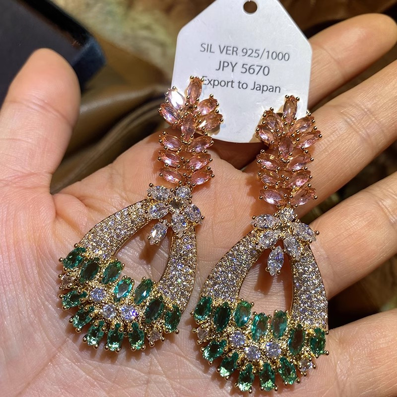 Bông Tai Zircon Thời Trang s925 Bạc Kim Lúa Mì Tai Thả Hình Phong Cách Dài Sang Trọng Bông Tai
