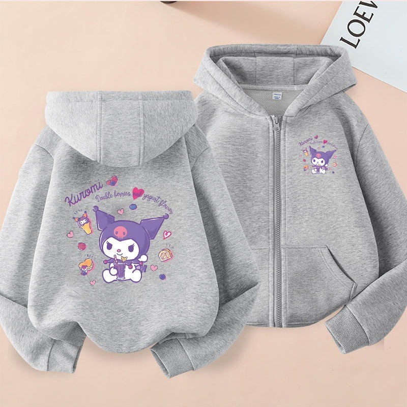 2024 Cinnamoroll Và Kuromi Bé Gái Zip Up Áo Khoác Áo Khoác Mùa Thu Đông Đáng Yêu Cho Trẻ Em