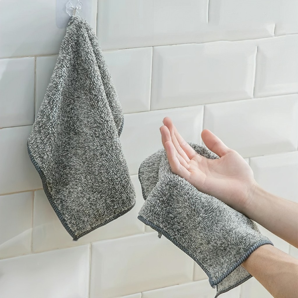 Sét 10 khăn lau tay lau bếp 2 mặt 2 chất liệu, màu ghi sạch sẽ FE123