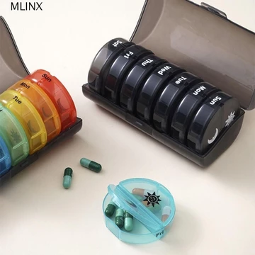 Hộp đựng thuốc chia 7 ngày MLINX, Hộp đựng thuốc Hộp đựng Vitamin 14 lưới, Hộp đựng thuốc AM / PM Ngăn đựng thuốc Hộp đựng thuốc cầu vồng di động bằng nhựa Du lịch