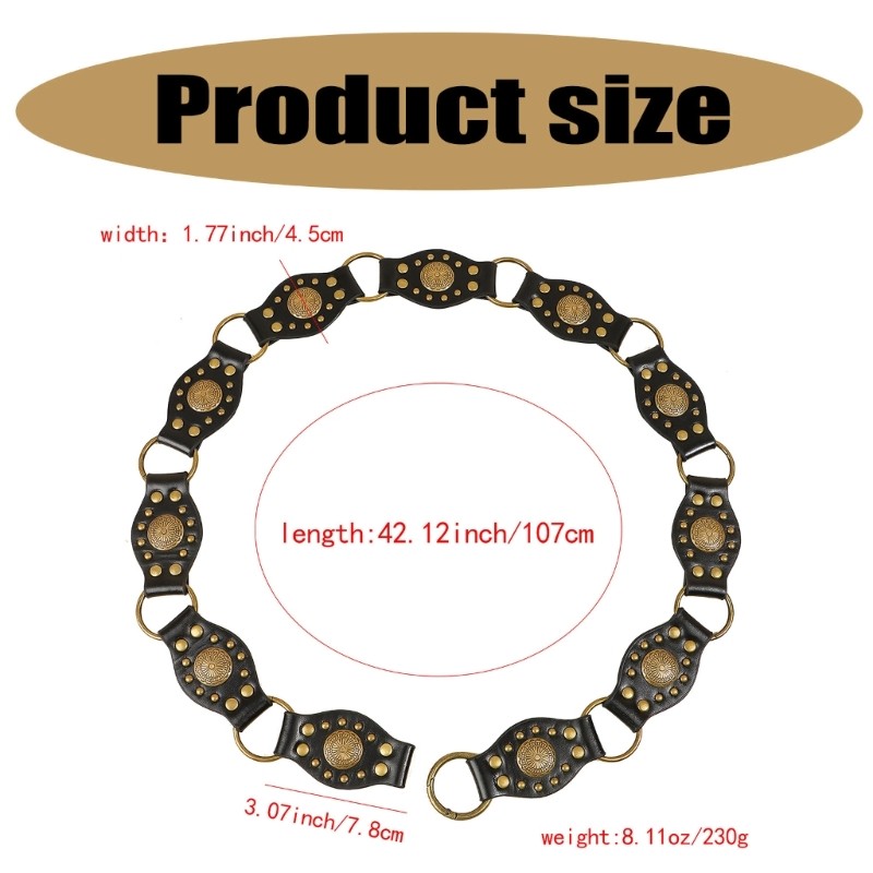 FL Rivet Studded Bò Cô Gái Thắt Lưng Hình Bầu Dục Đĩa Corset Dân Tộc Thắt Lưng Cho Thường Ngày Trang Trọng
