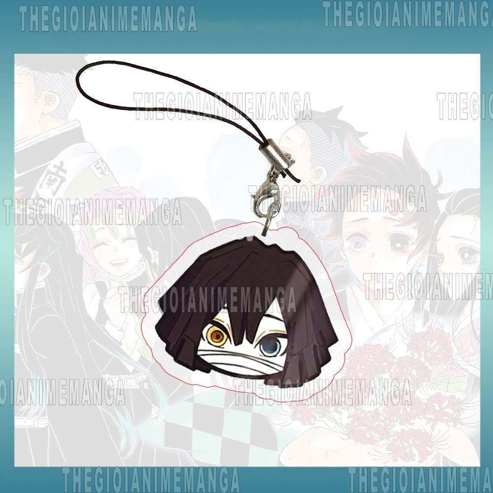 Móc dây treo điện thoại KIMETSU NO YAIBA ver mặt cười in hình Thanh Gươm Diệt Quỷ chibi mica acrylic móc khóa anime