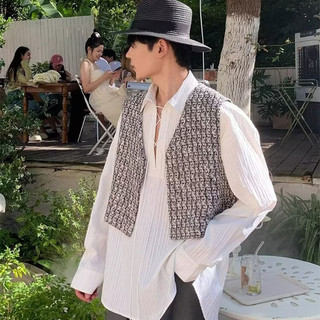 Cgf Áo sơ mi dây rút kết cấu xếp ly phong cách Hàn Quốc dành cho nam thiết kế thích hợp dáng rộng đa năng áo dài tay