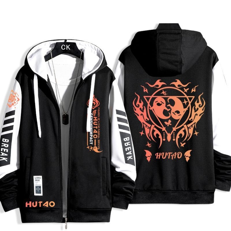 Jersey Genshin Impact Hu Tao áo khoác dây kéo Áo khoác cardigan áo len Unisex dài tay Top Cosplay