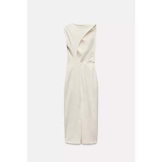 Zara Thu Đông Phong Cách Mới Châu Âu Mỹ Slim-fit Bất Đối Xứng Cổ Dây Buộc Vải Lanh Phối Đầm 8723418