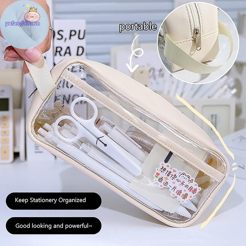 Pufangbliss Trong Suốt Dung Tích Lớn Túi Đựng Bút Chì Phong Cách INS Trường Học Văn Phòng Phẩm Giá Đỡ Chống Thấm Nước Di Động Bút Chì Túi Bảo Quản VN