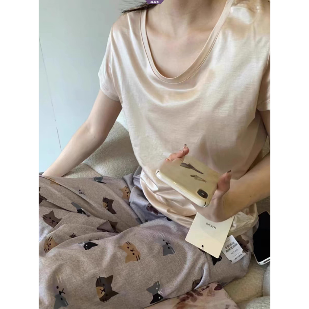 Ins Hoạt Hình Giải Trí Đi Bộ Pyjama Quần Nữ Mùa Hè Mới Dễ Thương Mèo Con Rời Phần Mỏng Quần Nhà [BL]