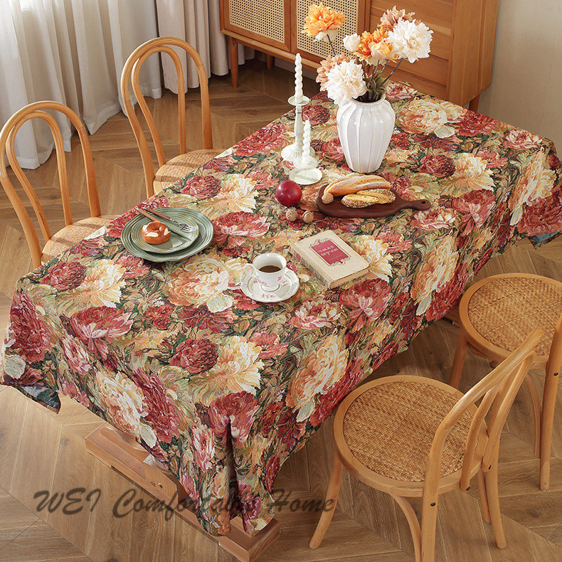 Khăn bàn vải Jacquard chống bụi dày phong cách sơn dầu cổ điển kiểu Mỹ