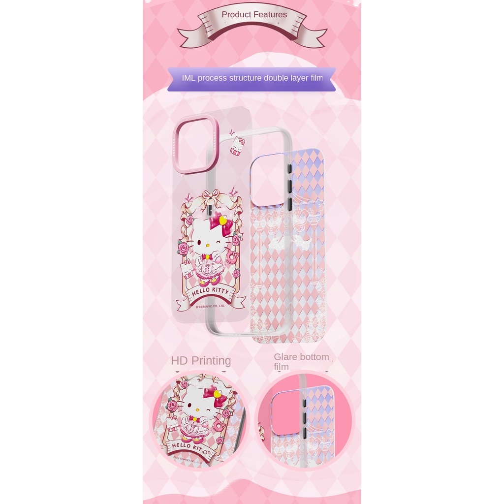 Ốp điện thoại Sanrio iPhone 16 Vỏ bảo vệ HelloKitty Melody Flower Garden LOGO In 16Promax Vỏ bảo vệ chống sốc trọn gói hai lớp