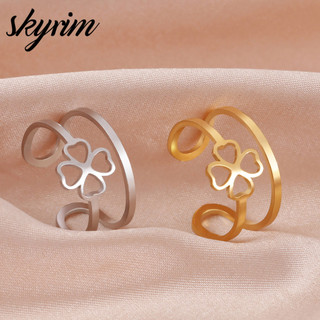 Skyrim Charm Nhẫn Thanh Lịch Bốn Lá Cỏ Ba Lá Thiết Kế Rỗng Trang Sức Thời Trang Mở Nhẫn Cho Nữ
